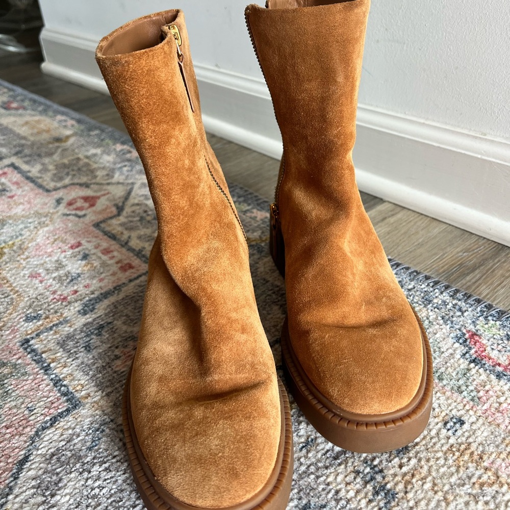 Vince Tan Suede Kady Ankle Boots